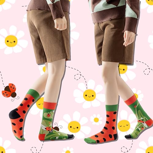 NxnChc Lustige Socken Für Damen Und Herren Unisex Viele Marienkäfer Motive Tier Essen Obst Sport Kunst Aus Baumwolle Geschenk Asymmetrische Muster Links Und Rechts