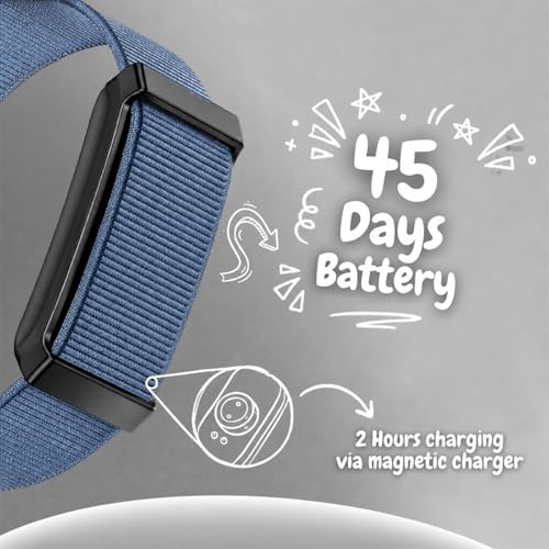 Image of pTron Reflect ACE Smart Fitness Band w / 45 Days Battery Life, 112 Sports Modes, Heart Rate, SpO2, Stress, Sleep Tracking, HRV, Smart Notifications, 1-Key Measurement, Nylon & Silicon Straps (Blue)