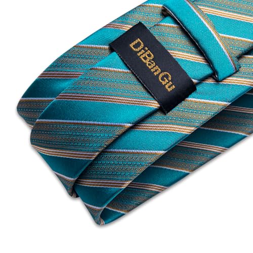 Image of DiBanGu Striped Tie Set for Men Silk Woven Plaid Necktie and Pocket Square Cufflinks Business Wedding