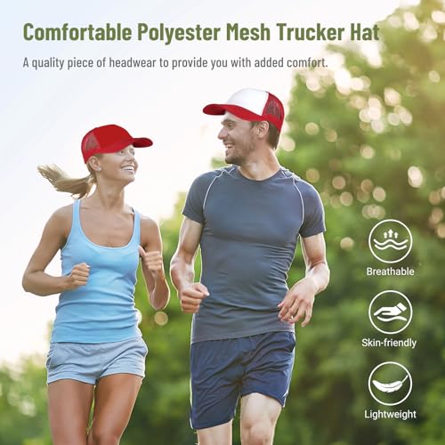 Image of 10 PCS Sublimation Blank Trucker Hats Red, Plain Trucker Cap Foam Front High Crown Mesh Back Trucker Hat, DIY Custom Baseball Caps Bulk Adjustable Snapback for Men Women