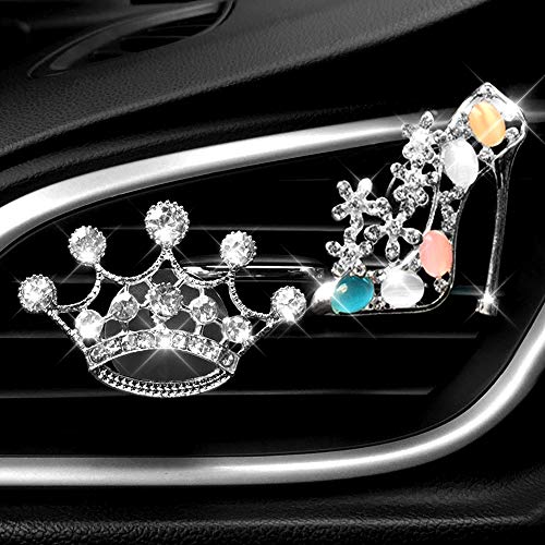 High Heel Shoe Car Air Vent Clip Charms, Crystal Crown Car Essential Oil Diffuser, Rhinestone Car Bling Accessories,Women Fashion Car Decoration Charms