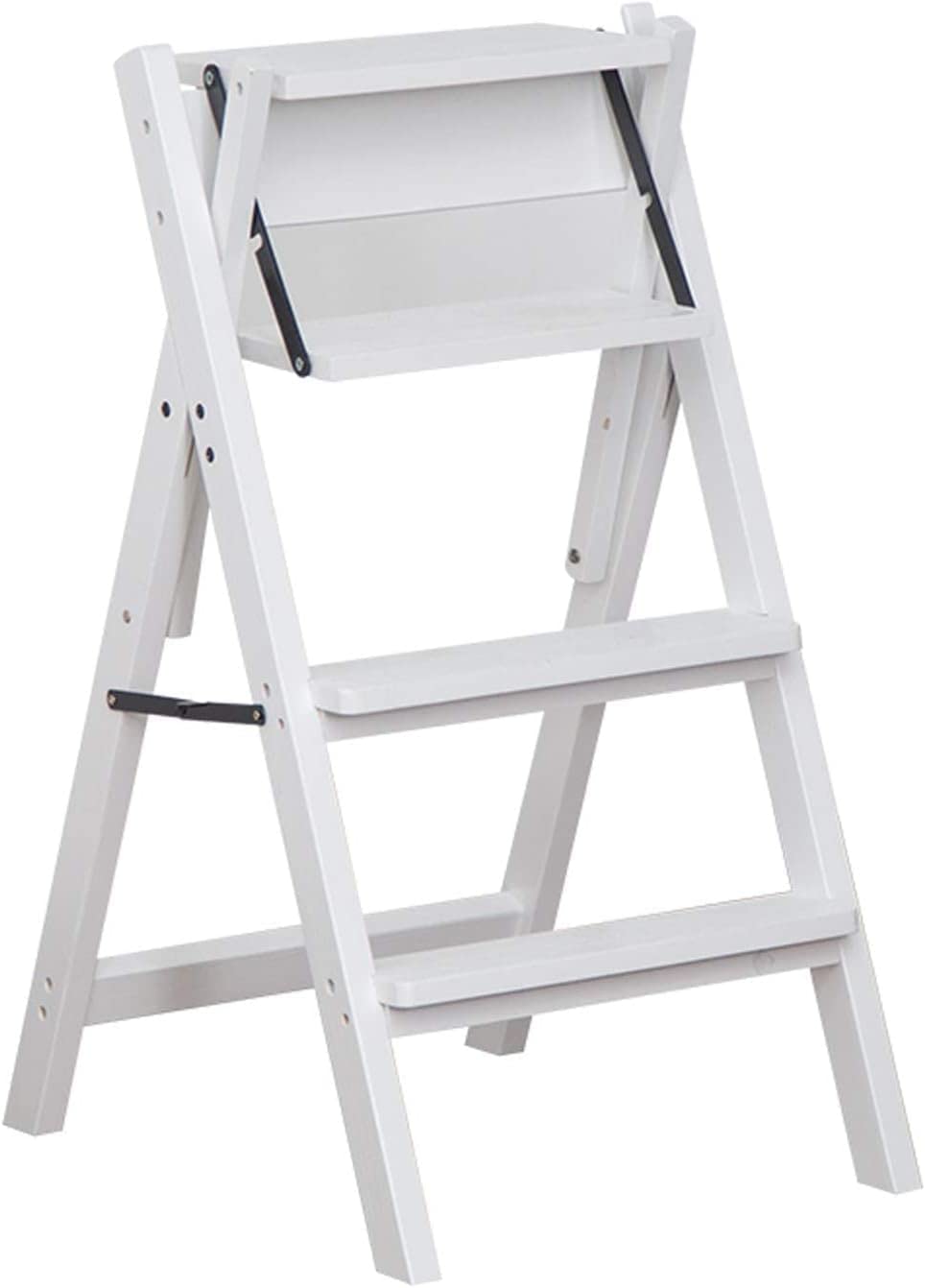 Escabeau en bois massif 4 marches pliant blanc pour bureau