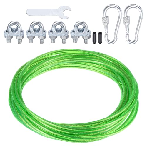 PATIKIL Plastic Coated Clothesline Kit, 1/4"x33ft Steel Core Clothes line Metal Cable & Wire Rope for Drying Clothes Outside Hanging