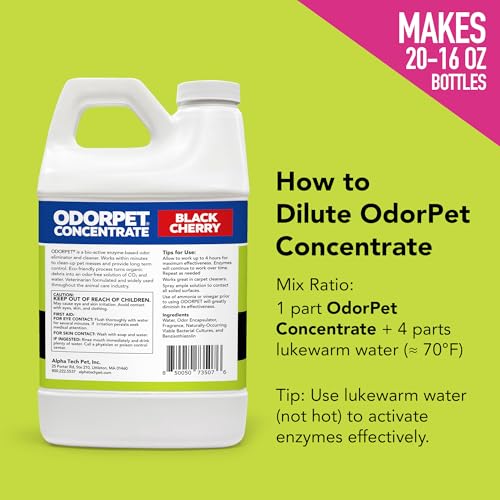 Image of OdorPet Pet Stain Remover and Odor Eliminator - 64 Oz (Makes 2.55 Gallons of Working Solution) Non Staining, Professional Strength, Black Cherry Scent by Alpha Tech Pet