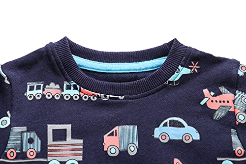 Image of Akyzic Toddler Boys Sweatshirts Cotton Crewneck Truck Shirt Dinosaur Long Sleeve Pullover Tops Tees 2-8T