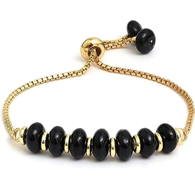 Quartz noir bracelet à maillons réglables 6mm pierre naturelle 17.8cm