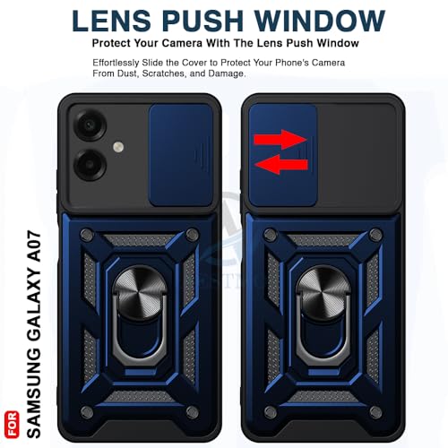 Image of AESTMO Tough Armor Samsung Galaxy A07 Bumper Back Case Cover | Ring Holder & Sliding Camera Shield Cover | 360 Degree Protection Back Case Cover for Samsung Galaxy A07 (Blue)