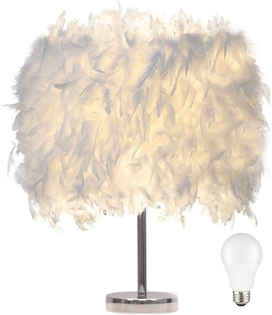 Feather lamp,White Table lamp,Children Beside Bed lamp,Bedroom House Dining Room Decoration Light for Girl,Cloud lamp Free Light buld Include (M)