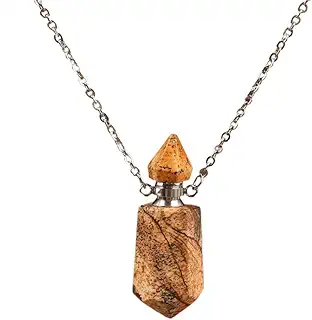 Natural Gems Stone Faceted Prism Perfume Bottle Pendants Necklace (Color : Picture Stone Silver)