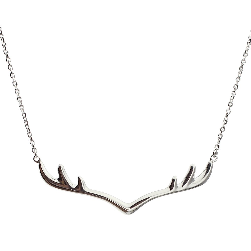 ELBLUVF 925 Sterling Silver Handmade Deer Antler Necklace 16inches