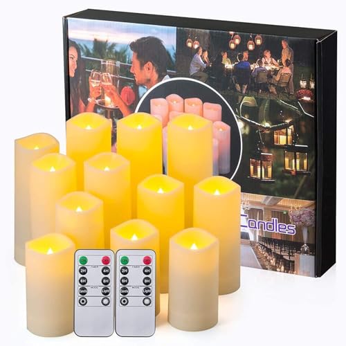 Image of Flameless Candles with Remote Control Waterproof Outdoors & Indoors, Battery Candles with Remote Timer, Decorative Remote Led Candles. (D 2.2''X H 4'' 5'' 6'' 7'') -12-Pack.