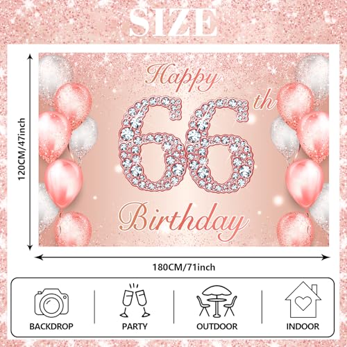 Image of Happy 66th Birthday Rose Gold Banner Cheers to 66 Years Old Backdrop Confetti Balloons Theme Decor for Women 66 Years Old Pink Birthday Party Decorations Bday Supplies Background Favors Gift Glitter