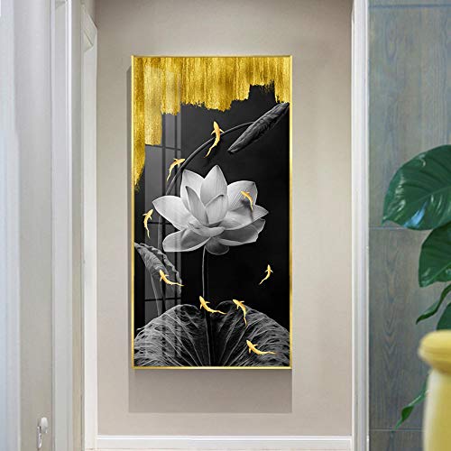 Peinture sur toile poisson rouge chinois déco murale salon affiche abstraite lotus 60x120cm