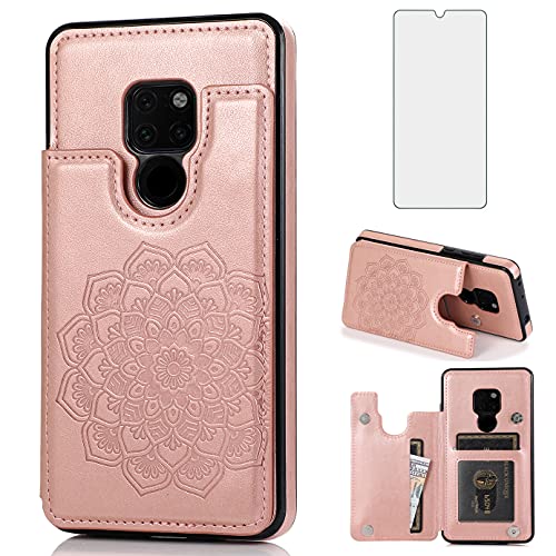 Asuwish Compatible With Huawei Mate 20 Case And Tempered Glass Screen Protector Cover Cell Accessories Card Holder Slot Kickstand Flip Wallet Phone Cases For Huwai Hwauei Hawaii Mate20 P20 Rose Gold #TOP9