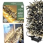 Daniel James 480 LED Cluster Lights – Warm White Fairy String Lights with 8 Light Modes, Timer & Auto-Shut Off for Indoor & Outdoor - Mains Powered Christmas Garland Light with Memory Function, 14.58m