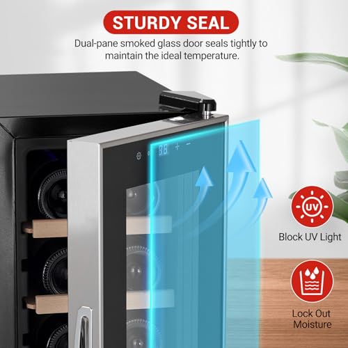 Image of TROPOW 14 Bottle Single Zone Wine Cooler, Compressor Beverage Refrigerator with Digital Temperature Control 41-64f & UV Blocking Glass Door, Freestanding Wine Cellar for Home Bar, Kitchen, Office
