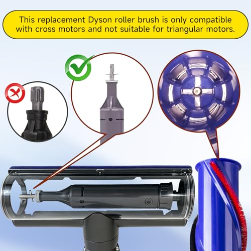 Image of For Dyson V6 Replacement Parts: Brush Roller For Dyson V6 Roller Brush Replacement Animal Absolute Cordless Vacuum Attachments, Part No. 966821-01, 966084-01 (4-Prong, tip is 45mm)
