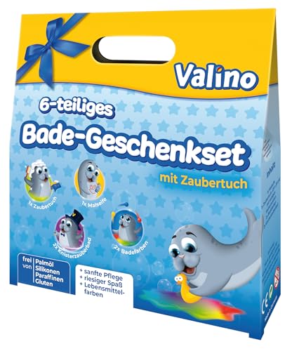 Valino Kinder Badespaß 6 tlg Geschenk set Knisterbad Badefarben uvm
