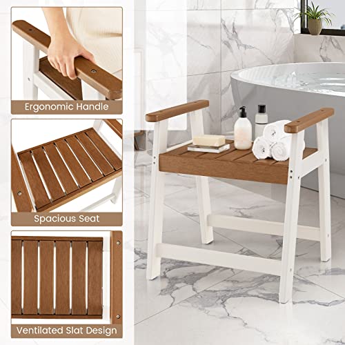Giantex Shower Bench With Arms, Waterproof Hdpe Shower Stool For Bathroom, Heavy Duty Sturdy Bath Seat For Seniors Elderly, Non-Slip Feet, Spa Shower Chair For Inside Outdoor, Easy To Assemble #TOP3