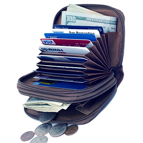 Vine Branch Genuine Leather Accordion Style Credit Card Holder Wallet Brown