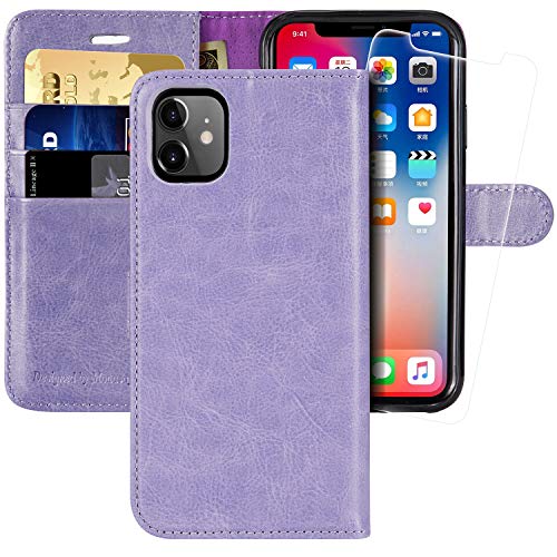iPhone 11 Wallet Case,6.1-inch,MONASAY [Glass Screen Protector Included][RFID Blocking] Flip Folio Leather Cell Phone Cover with Credit Card Holder for Apple iPhone 11