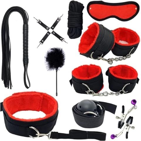 Exdas Bed Restraints for Adult Couple Adjustable King Bed Straps Wrist Ankle Cuff Tied Tight on Bed Sex Bondage Restraints Set Handcuff Sexy Accessories Toys Sex Playing Game Adult Toys Sweater, Red Cover