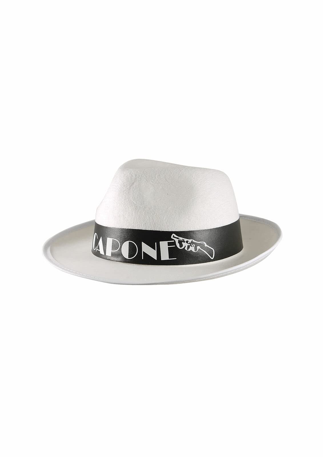FAIRY TRENDZ Adults White Gangstar Alcapone Print Trilby Hat Unisex Fancy Dress Party Hat Accessories