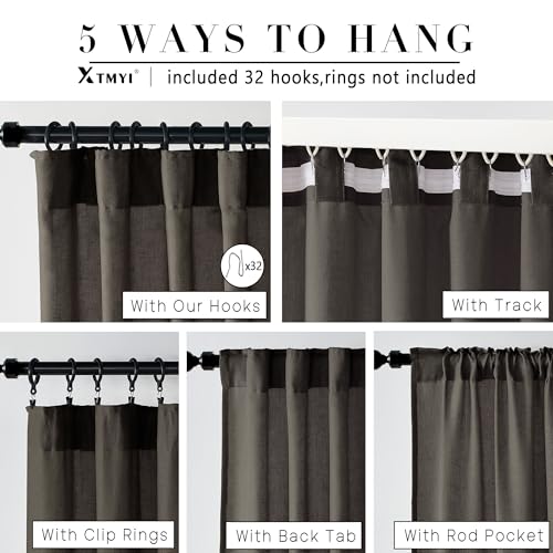 Image of XTMYI Brown Linen Curtains Drapes for Living Room Bedroom 108 Inch Curtains Long 2 Panels Semi Sheer Window Treatments for Dining Room