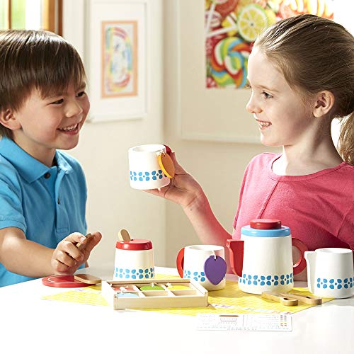 Melissa & Doug Steep & Serve Wooden Toy Tea Set , Wooden Toys , Kids Tea Set , Pretend Play , Play Food , Tea Party Set Kids Age 3+ , Gift for Boys or Girls , Tea Set for 3 year old Girls