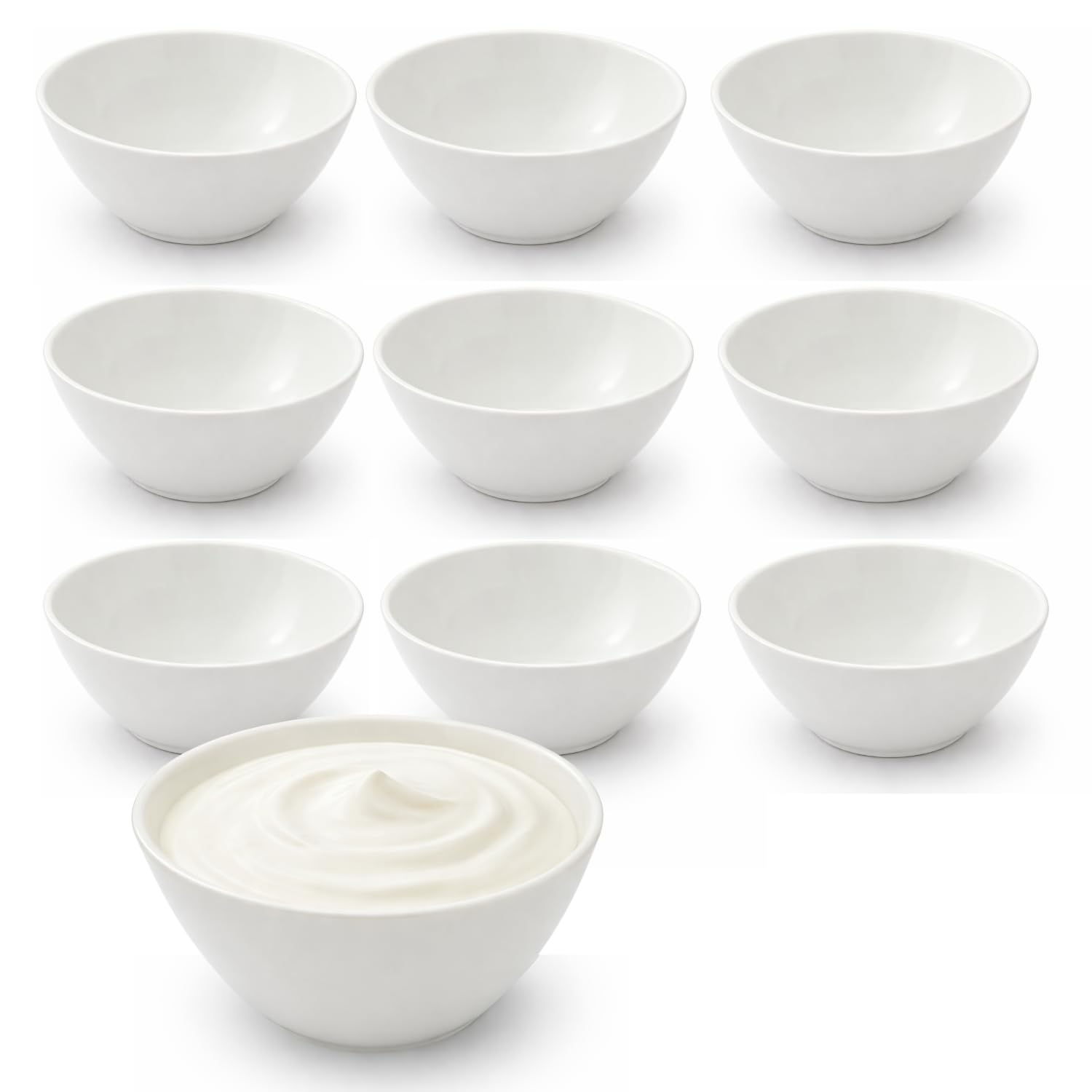VIRSUS Ciotola Yogurt in Melamina 8184, colore Bianco, misura 11,5x 5,7 cm, Capacità 300ml, Coppetta Rotonda Riutilizzabile, Impilabile, per gelato, salsa, snack, finger food (10)