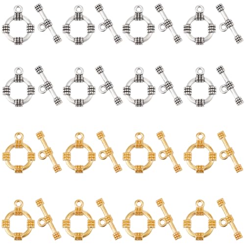 SUNNYCLUE 1 Box 60 Sets Toggle Clasps Gold Silver Toggle Bracelet Clasps Toggle Clasp Sets OT Clasp T Bar Ring Clasps Round Toggle Clasps Findings for Jewellery Making Clasps Bracelets DIY Supplies