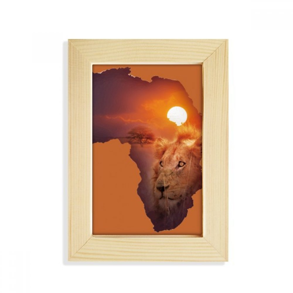 Marco de madera León de la Pradera Africana con pintura artística fina de 5x7