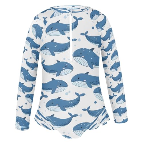Cartoon Whale B Girls Long Sleeve Swimsuits One Piece Zipper Bathing Suit UPF 50+ Rashguard Swimwear2