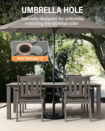 Image of YEFU HIPS Patio Table Set: 5 Piece Outdoor Table and Chairs Dining Furniture Set with Umbrella Hole - Gray Modern Plastic Dining Sets 4 Person for Outside Deck with Metal Aluminum Frame