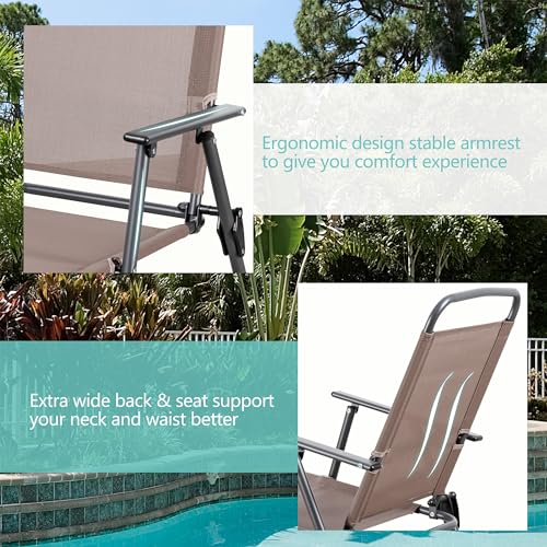 Vongrasig 6 Pieces Folding Patio Dining Set, All Weather Small Metal Outdoor Table and Chairs Set, Patio Furniture Set w/Umbrella, Glass Table & 4 Folding Chairs for Garden, Lawn, Backyard, Brown - Image 5