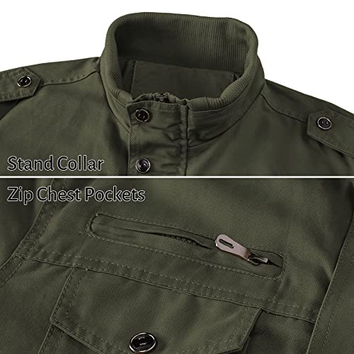 Hijewe Men Military Jacket, Casual Cotton Stand Collar Coat For Spring Falls Durable Cargo Bomber Outwear Utility Multi-Pocket Army Outdoor Men's Moto Jackets #TOP2