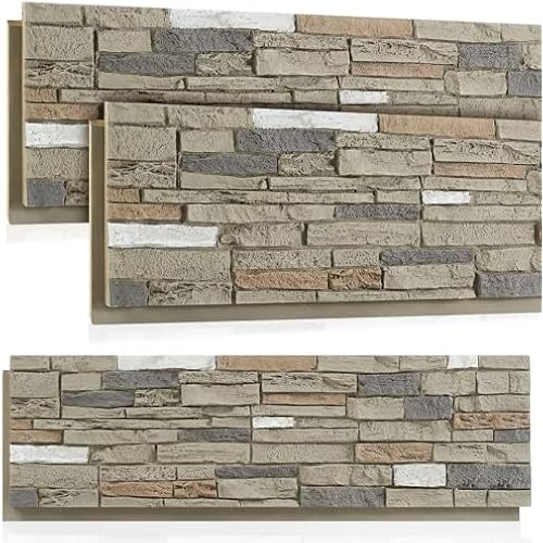 3 Pack Faux Stone Panels Interior 45.6''l x 11.8''h x 0.98''d Faux Siding Panels Exterior Artificial 3D Veneer for Wall Decor Outdoor Home Improvement Projects (PU,Light Gray)