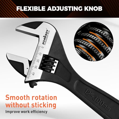 Image of HORUSDY 4-Piece Adjustable Wrench Set With 4-Piece Magnetic Wrench Organizer Racks, 6 inch 8 inch 10 inch Wide Jaw Black Oxide Wrenches with Tool Roll Pouch, Metric&SAE Scales, CR-V Steel for Home Garage Workshop