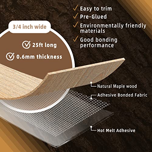 Image of GSCIT Club Maple Edge Banding, 3 /4 inch x 25ft Wood Edge Banding Pre-glued Flexible, Veneer Tape Banding for Cabinet Repair Furniture Restoration
