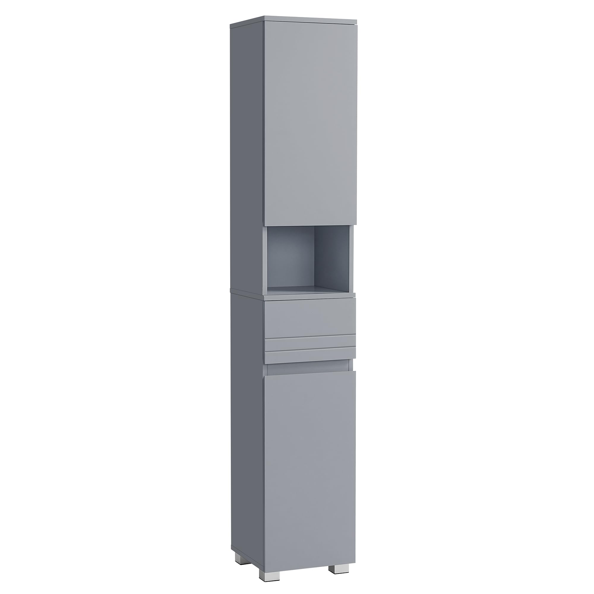 VASAGLE Tall Bathroom Cabinet, Slim Storage Cabinet, Narrow Cupboard, Bathroom Storage Unit, with a Drawer, Adjustable Shelves, 30 x 30 x 170 cm, Mystic Grey BBC560P36