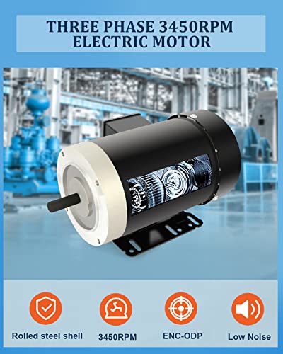 3Hp Electric Motor Three Phase Tefc Cw/Ccw Rotation 3450Rpm 2Pole 60Hz 230V/460V, 9.0A/4.5A, 5/8"Shaft Diameter #TOP2