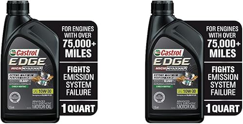 Castrol 06129 Edge High Mileage 10W-30 Aceite de motor sintético completo avanzado, 1 cuarto de galón (paquete de 2)