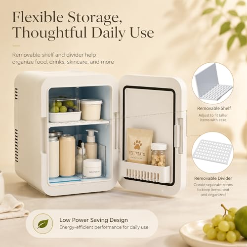 Image of Mini Fridge for Bedroom - Portable 4 Liter /6 Can Cooler & Warmer for Skincare, Cosmetics, Makeup, Medicine & Food - Small Refrigerator with AC /DC Power for Home, Car, Dorm & Office