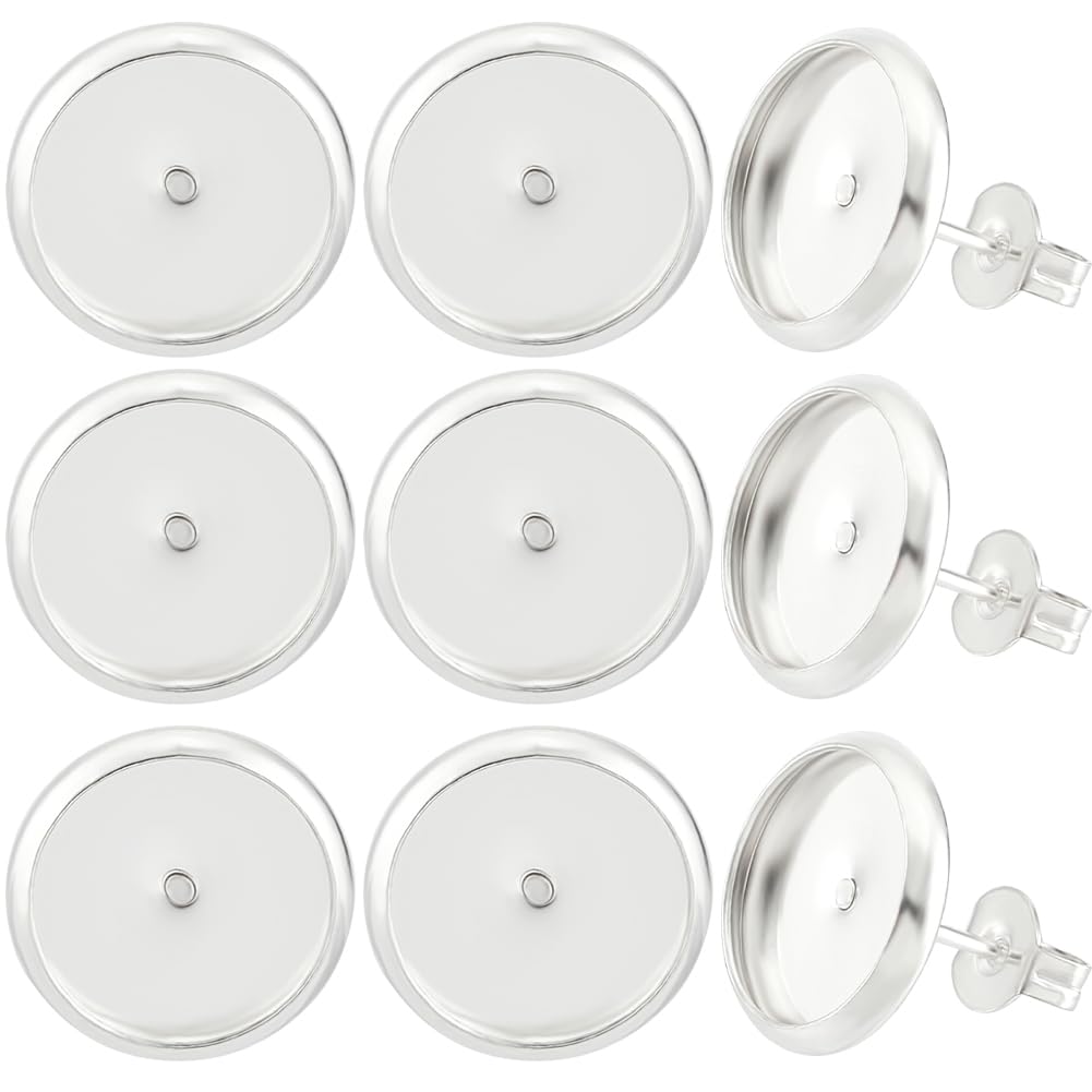 Cabochons Vierges En Argent Sterling Beebeecraft - 20 Pièces, Lunette Ronde 12 Mm, Avec écrous Pour Boucles D'oreilles