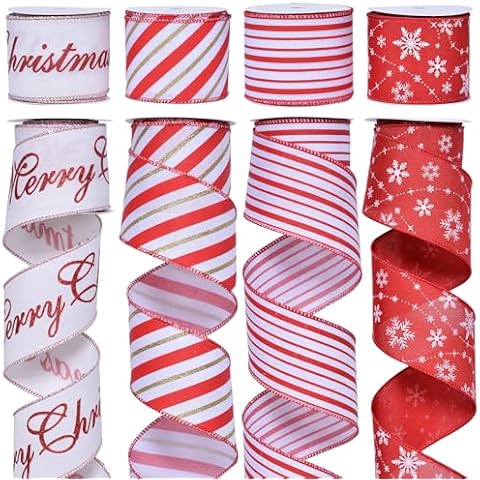 Ribest Christmas Ribbon Wired, 2.5 Inch Wide Holiday Ribbons for Gift Wrapping Wreath Bows Xmas Tree Decoration Crafts (4 Roll 30 Yards) Cover