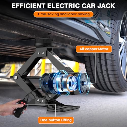 Image of Electric Car Jack, 3 Ton Electric Scissor Jack for Car, SUV, MPV | Alloy Steel Car Jack Kit, Efficient Motor for Rapid Lifting, Portable Tire Change Kit, Outdoor Car Emergency Kit