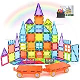 Magnetic Tiles 125PCS Magnetic Building Blocks Set 3D Magnet Tiles with 2 Cars STEM Educational Learning Construction Toys Kids Birthday Gifts for Preschool Toddler Boys Girls 3 4 5 6 7 8 9 + Year Old