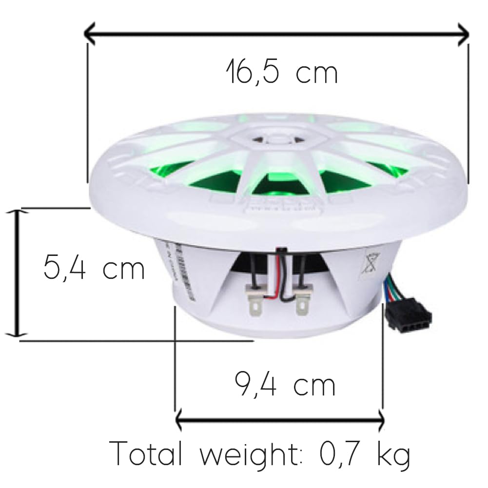 Kit Set para Boss Audio Systems MRGB55W 2 Altavoces coaxiales de 5,25" 13,3 cm 2 vías, 75 vatios rms 150 vatios máx, 4 ohmios, Resistentes al Agua, con led RGB, el par + Mando a Distancia Gratis