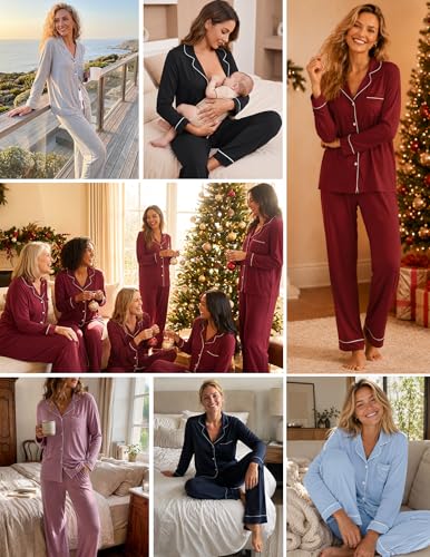 Image of ZMJ Womens Pajamas Sets 2 Piece Long Sleeve and Pant Pj Sets Button Up Sleepwear