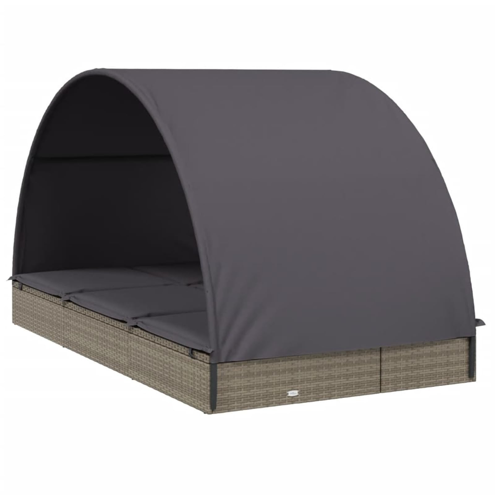 Homgoday Lit double toit rond gris 211 x 112 x 140 cm Polyrotin, chaises longues, canapé-lit, meubles de jardin, lit de piscine, pour terrasse extérieure, balcon